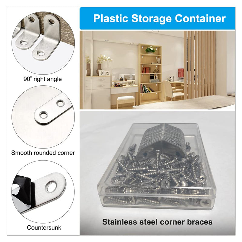 YEWLACA 20 PCS Corner Braces 25mm x 25mm Stainless Steel 90 Degree Joints Right Angle Bracket L Shaped Corner Brackets Fastener for Wood Furniture, Screws Included 25 mm x 25 mm
