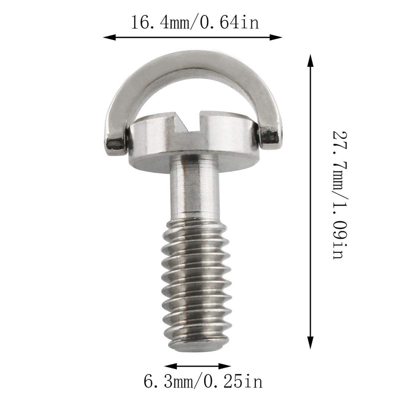 E-outstanding D Ring Hinged Screw 2PCS 1/4-20 Thread D-Ring Stainless Steel Camera Fixing Screws for Camera Tripod Monopod QR Plate 17mm Length