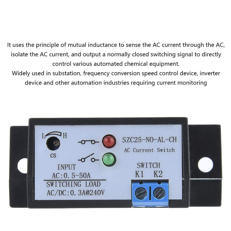 AC0.5-50A Current Switch,Current Relay,Normally Open Adjustable Current Sensing Switch SZC25-NO-AL-CH