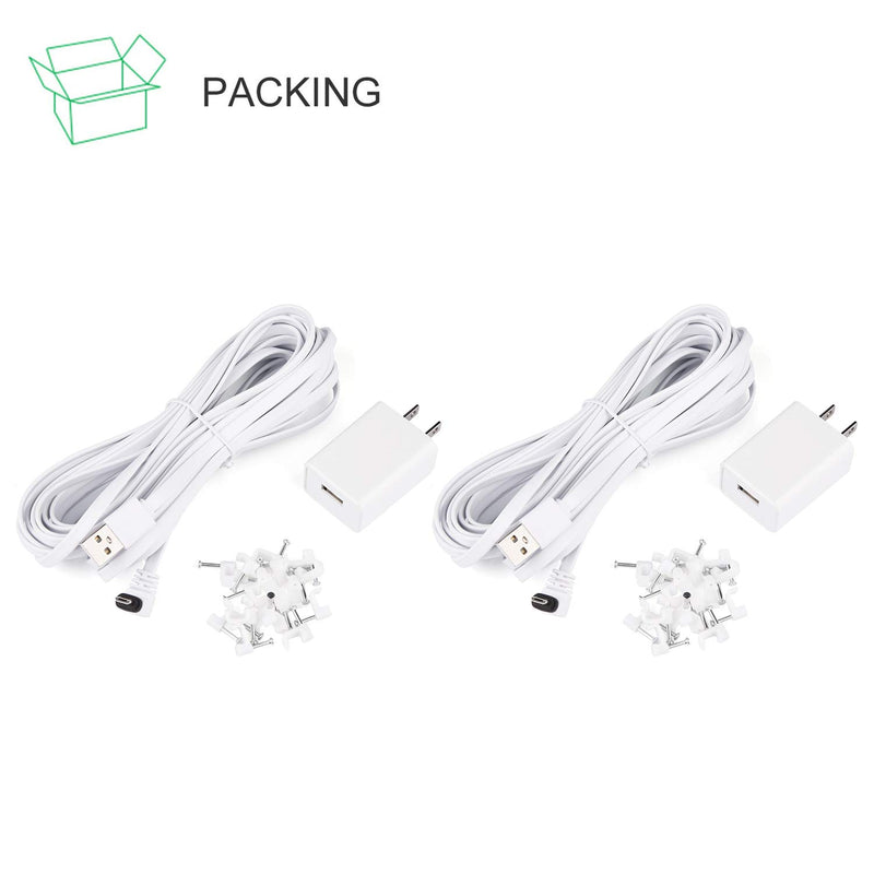 2Pack 16.4Ft/5m Power Adapter for Arlo Essential Spotlight, Weatherproof Outdoor Power Cable Continuously Charging Your Arlo Essential Camera - White