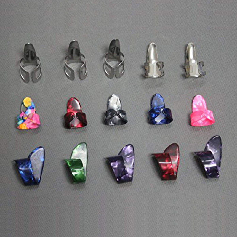 KEWAYO 15 Pieces Guitar Finger Picks, Stainless Steel Celluloid Thumb Finger Guitar Picks with Storage Box