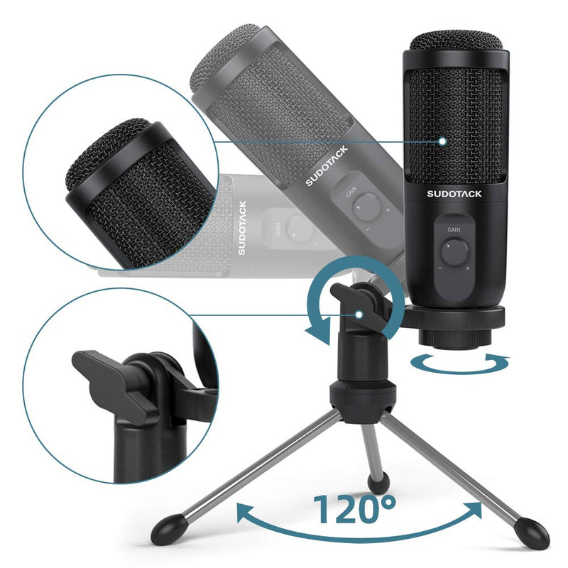 USB Microphone for Computer, SUDOTACK Condenser PC Mic Kit for Streaming, Recording, Podcasting, Gaming, YouTube, Skype, Zoom, Twitch, Compatible with Laptop Desktop Windows macOS (ST-600)