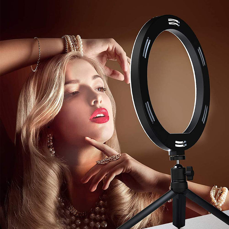 LED Ring Light 10" with Tripod Stand & Phone Holder for Live Streaming & YouTube Video, Makeup Ring Light, Dimmable Desk Makeup Ring Light for Photography, Shooting with 3 Light Modes