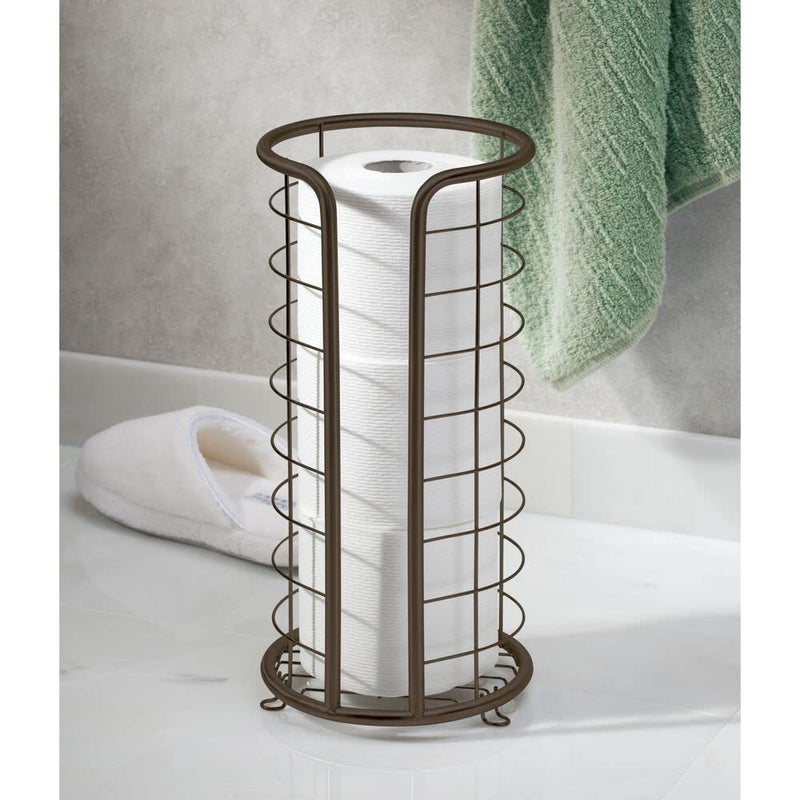 mDesign Metal Free Standing Toilet Paper Organizer Stand, 3 Rolls of Jumbo Toilet Tissue Storage, Bathroom Decor Accessory for Under Sink, Vanity, and Inside Cabinet Shelf, Omni Collection, Bronze
