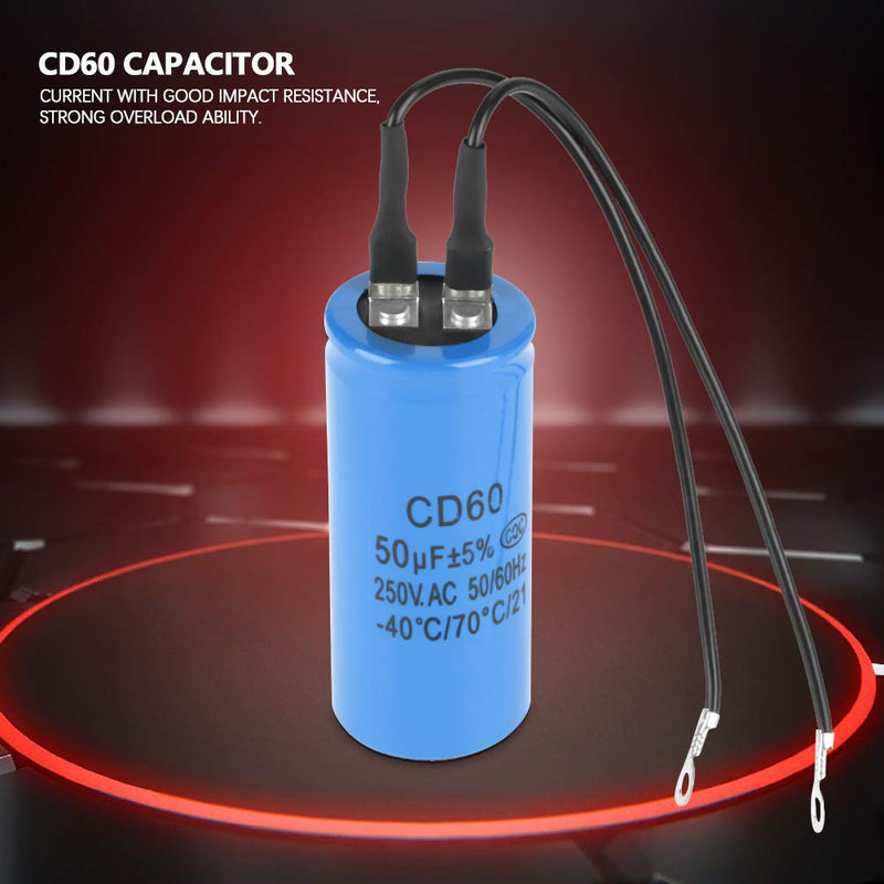 YWBL-WH CD60 Run Capacitor with Wire Lead 50uF 250V AC 50/60Hz for Motor Air Compressor Metallized Polypropylene Film