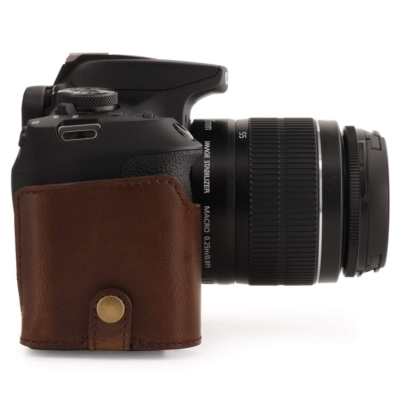 MegaGear MG1608 Ever Ready Leather Camera Case compatible with Canon EOS Rebel T7 (18-55mm), 2000D (18-55mm) - Dark Brown