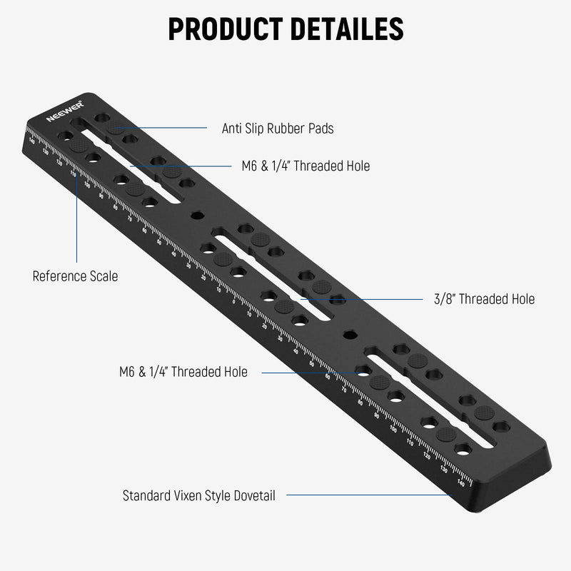 NEEWER 11.8"/300mm Rail Bar Vixen Style Dovetail Plate, Metal Mounting Plate Saddle with M6 1/4" 3/8" Camera Screw for Telescope Mount Adapter OTA Equatorial Tripod Sky Astrophotography, QR007