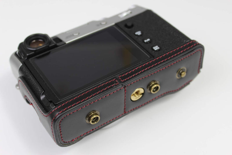 X100V Case, BolinUS Handmade PU Leather Fullbody Camera Case Bag Cover for Fujifilm Fuji X100V Bottom Opening Version + Neck Strap + Mini Storage Bag -Black (Black) Black