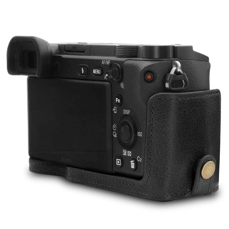 MegaGear Ever Ready Genuine Leather Camera Half Case Compatible with Sony Alpha A6100, A6400 Black
