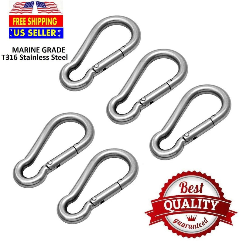 (Pack of 10) Galvanized Steel Snap Eye Link Spring Hooks.5/16" / 8 mm - 3 1/4x1 1/2" Heavy Duty Multipurpose Carabiners - Clip Snap Hook -Spring Loaded Karabiner 5/16" Galvanized Silver Steel