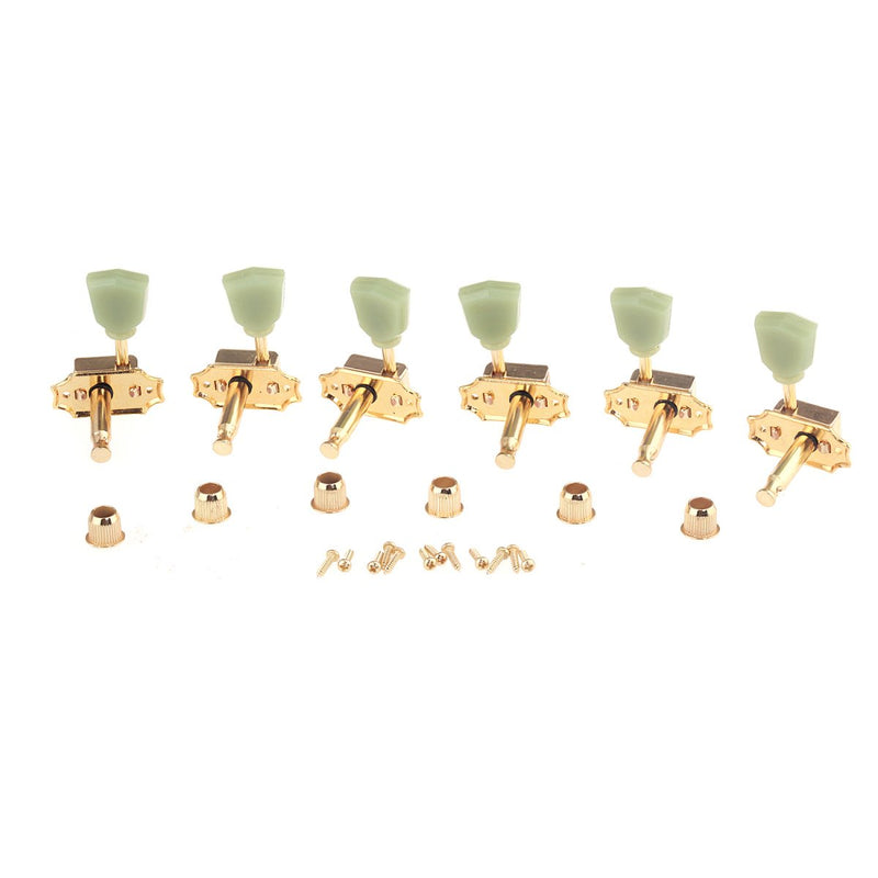 Musiclily Pro 3R3L Vintage Guitar Tuners Tuning Keys Pegs Machine Heads Set for Les Paul Style, Gold with Keystone Button