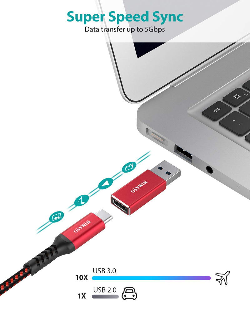 USB C to USB Adapter,NIMASO USB C to USB 3.0 Adapter, USB A to C Adapter 5Gbps Sync Fast Charging Audio Output Both Sides for iPhone 11,Airpods iPad,Samsung Note 10 S20 S20+ S9 S8,Google Pixel,Laptops Red