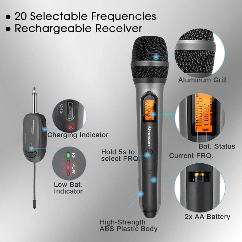 [AUSTRALIA] - Wireless Microphone System, Alvoxcon UHF Dynamic Handheld mic for iPhone, Computer, Karaoke, Conference, DJ, Vocal Recording, Singing, Church, Wedding,On Stage,Live Event(1/4 inch Plug Mini Receiver) 