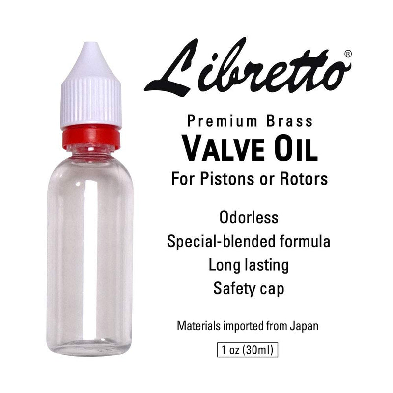 Libretto Premium Brass Valve Oil Lubricants, 1 oz (30ml), Safety Cap, Long-Lasting & Smooth, Odorless, 100% Special-Blended Synthetic Formula, Designed Best to Clean & Extend Life of Your Instruments!