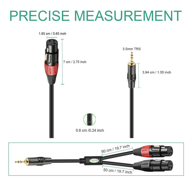 [AUSTRALIA] - COLICOLY Dual XLR Female to 3.5mm TRS Stereo Cable,1/8 inch Mini Jack to 2 XLR Female Y-Splitter Stereo Microphone Cable - 6.6Feet 6 feet 