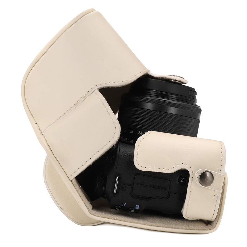 MegaGear Ever Ready Leather Camera Case Compatible with Canon EOS M50 Mark II (15-45mm), M50 (15-45mm) White