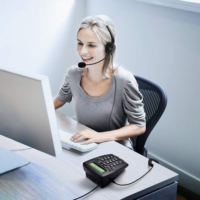 Call Center Telephone with Headset, MCHEETA Phone with Noise Cancellation Headset and Dialpad Black-2