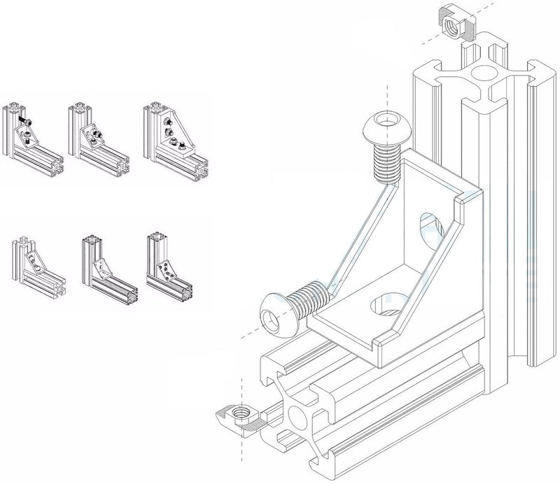 20pcs Black 2020 Series 1720 Aluminum Profile Corner Bracket with 40pcs M5 T Nuts +40pcs M5 Screws + 1pcs Wrench for Slot 6mm 20S Aluminum Rail Accessories (20PCS 1720 Corner Bracket) 20PCS 1720 Corner Bracket