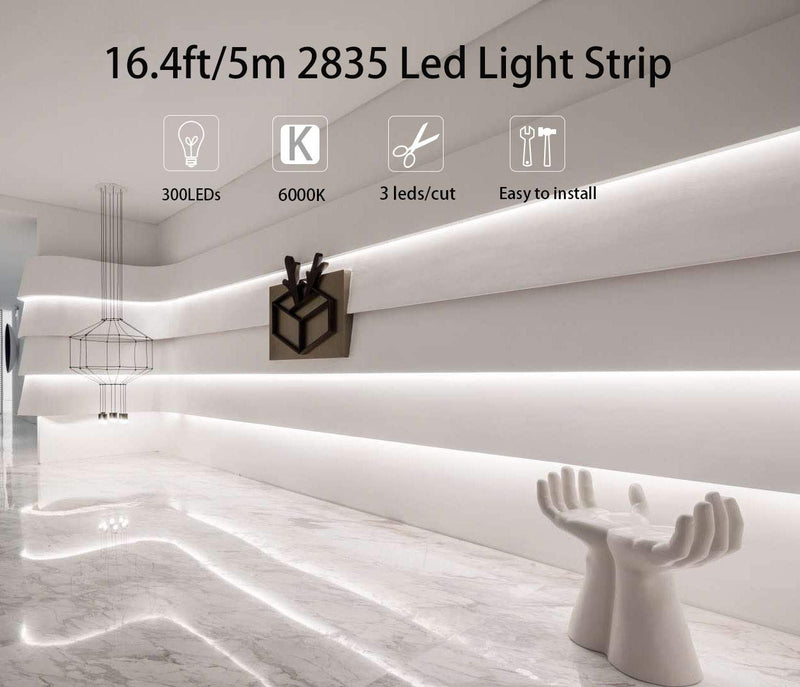 [AUSTRALIA] - LEDMY Flexible LED Strip Light, DC12V Tape Lights , 6000K Strip Lights, 300 LEDs SMD2835 16.4ft/5m Light Strip，Easy Waterproof ( Indoor Only), 6000K Rope Lights for Home,Under Cabinet, Kitchen. 