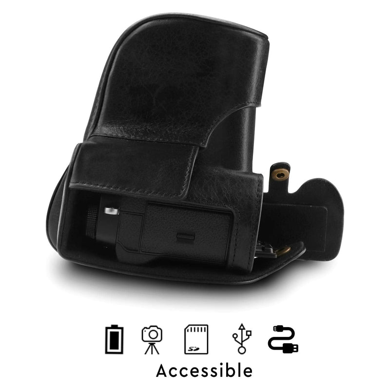 MegaGear MG1550 Ever Ready Genuine Leather Camera Case for Fujifilm X-T3 (XF23mm - XF56mm & 18-55mm Lens) - Black Compact
