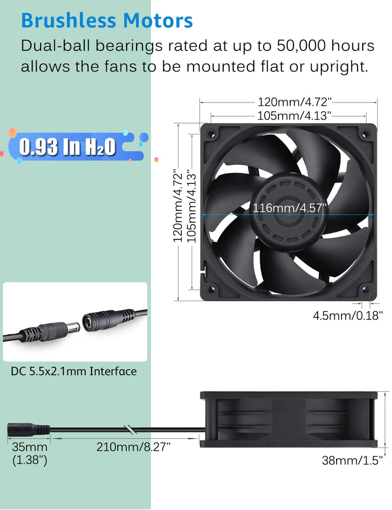 GDSTIME 120mm High Airflow 12V Fan w/Variable Speed Controller 110V 120V 220V AC Powered for DIY Cooling Mining Rig Case Server Cabinet Grow Tent GPU Workstations Ventilation