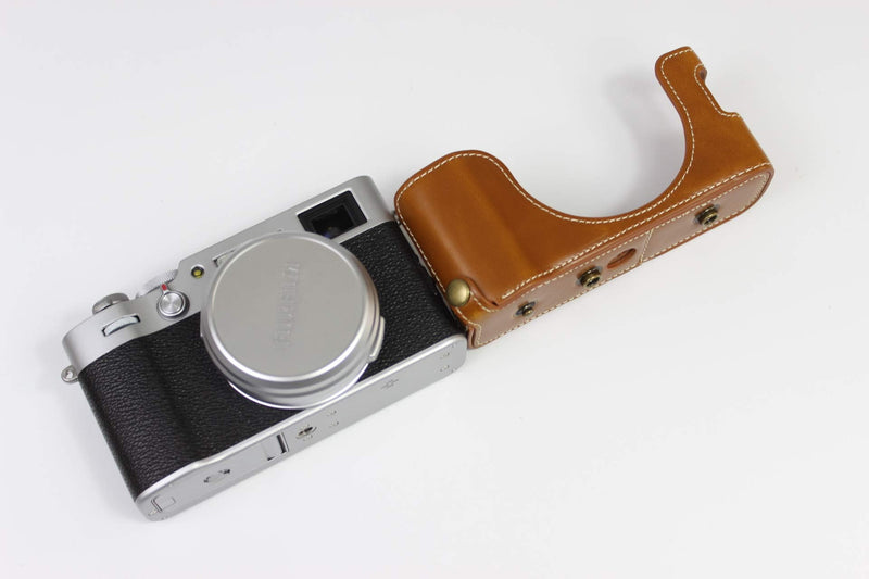 X100V Case, BolinUS Handmade PU Leather Fullbody Camera Case Bag Cover for Fujifilm Fuji X100V Bottom Opening Version + Neck Strap + Mini Storage Bag -Black (Brown) Brown