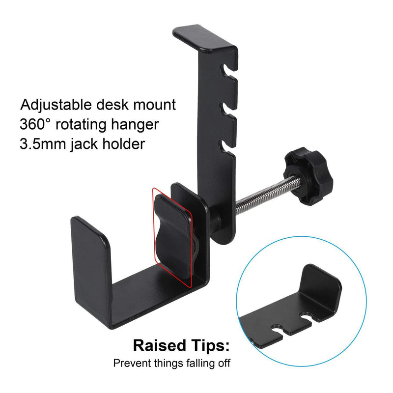 TS LLC Black Foldable Headphone Stand Holder Bracket Clip Hook Under The Table Metal Earphone Hanger with Adjustable Clamp Screwless for Holding Game Headset,Carrying Bag