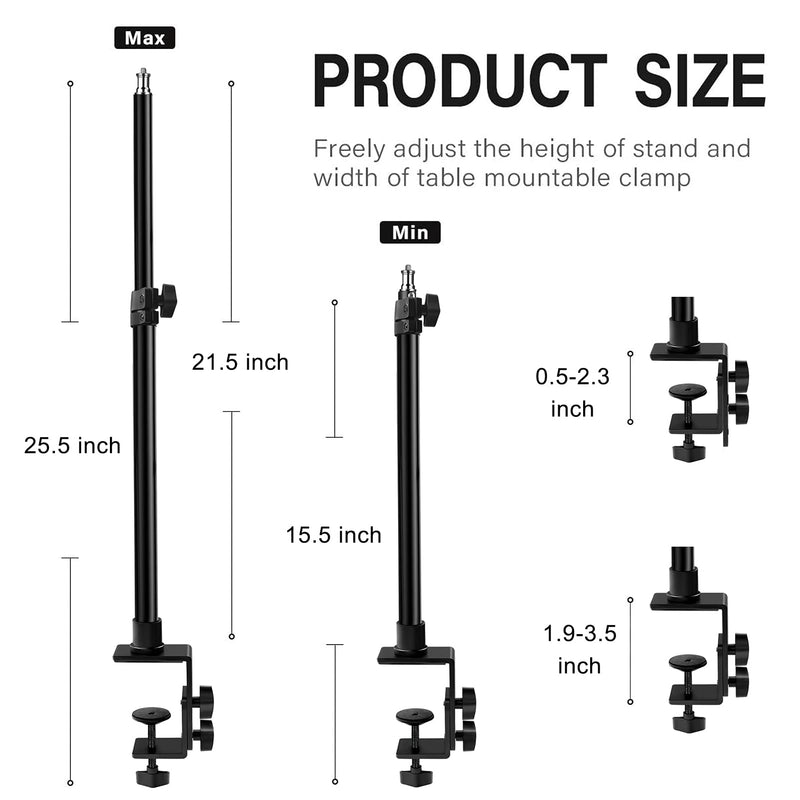 Tinpops Camera Desk Mount Stand, 15.5-21.5" Adjustable Desktop C-Clamp Mounting Stand, Aluminum Tabletop Light Stand with 1/4'' Screw Tip for DSLR Camera, Photography Video Light, Live Streaming 15.5-21.5 Inch