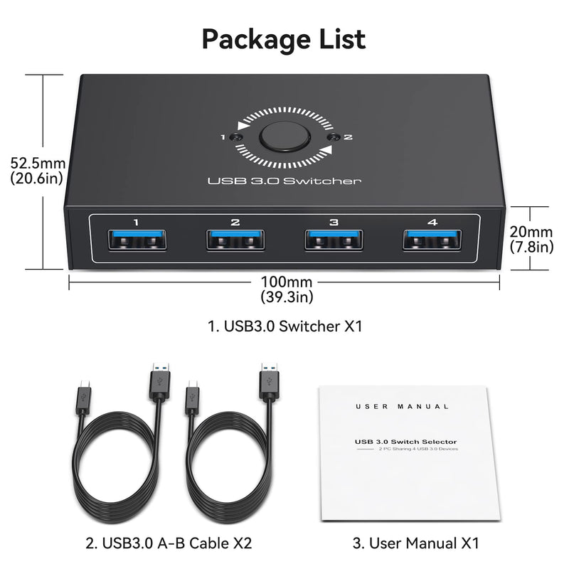 USB 3.0 Switcher Selector 2 Computers Share 4 USB 3.0 Devices1 3.5mm Audio USB KVM Switcher for Keyboard Mouse Printer Scanner Hard Drivers Headsets Black
