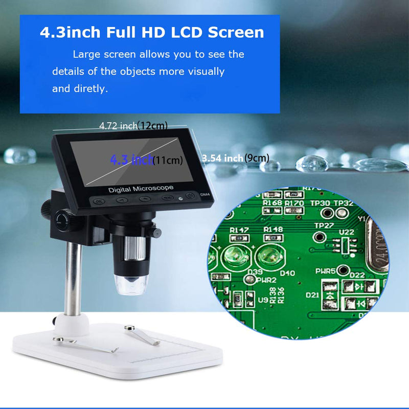 LCD Digital Microscope, Pevor 4.3 inch 500X-1000X Magnification USB Microscope Magnifier with 8 Adjustable LED Light Rechargeable Handled Microscope Camera for Children, Lab, Edu, Naturalist