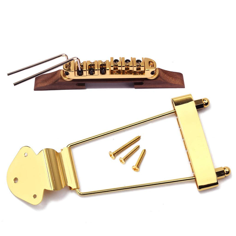 Alnicov Set of 6 String Archtop Jazz Guitar Rosewood Bridge Height Adjustable & Tailpiece Trapeze for Jazz Guitar Parts,Gold