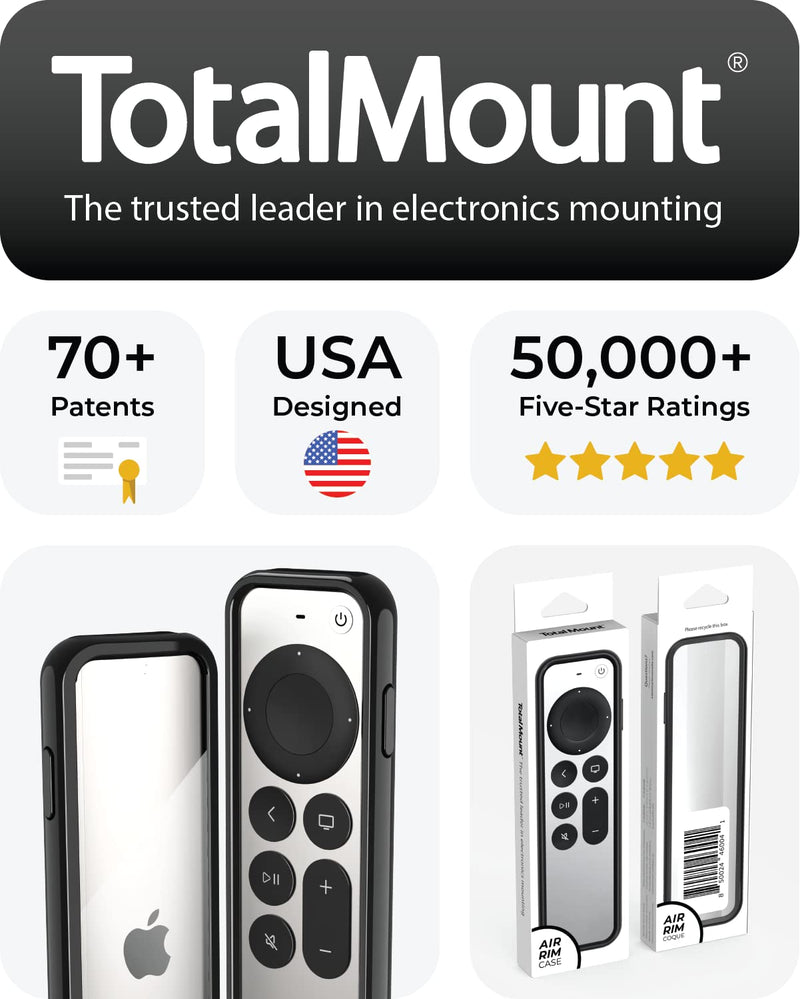 TotalMount Air Rim Case ‚Äì Slim, Hybrid Case with Ultimate Drop Protection for Apple TV Remotes (Siri Remotes) ‚Äì Black Perimeter Cover & Clear Back