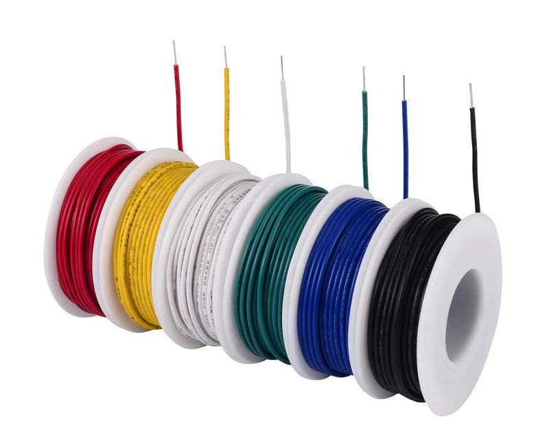 TUOFENG 22 awg Solid Wire-Solid Wire Kit-6 Different Colored 30 Feet spools 22 Gauge Jumper Wire- Hook up Wire Kit 22 awg Solid Wire Kit