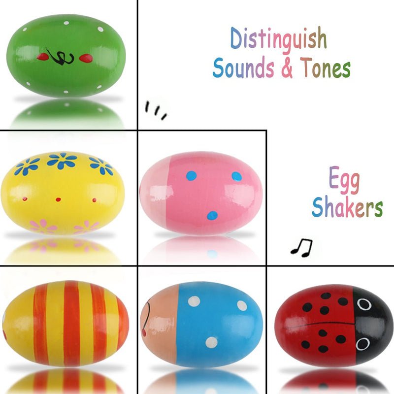 Wooden Maracas Egg Shaker Percussion Musical Egg Maracas for Baby, 6PCS Colorful Egg Shakers + 2PCS Hand Hold Mini Maracas, Wooden Percussion Musical Instruments for Toddlers Educational Toys