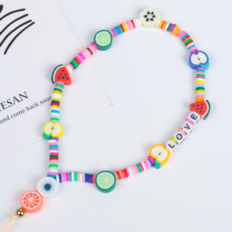 3 Pieces Smiley Face Beaded Phone Lanyard Wrist Strap Fruit Star Letter Pearl Handmade Rainbow Polymer Clay Acrylic Beads Pearl Bracelet Keychain for Women
