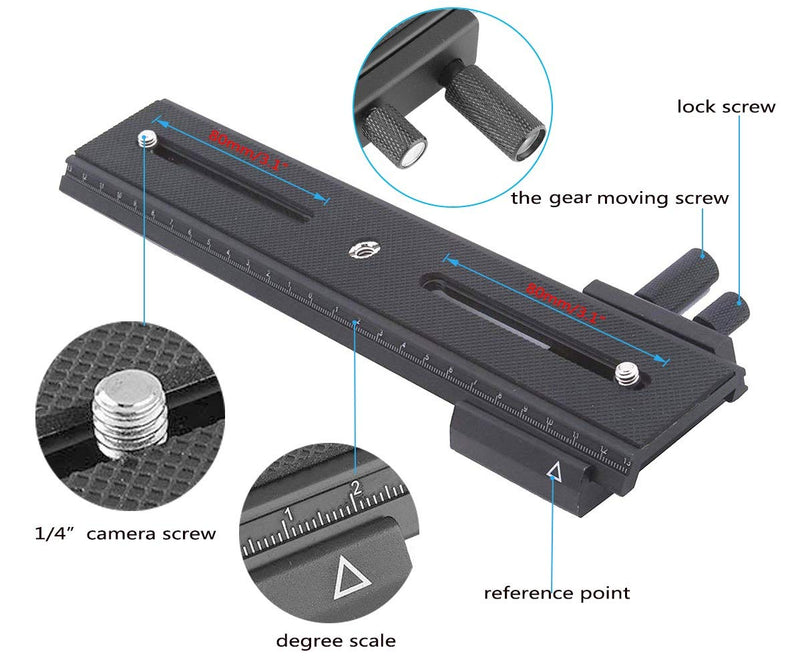 EXMAX 26cm/10.2in 2 Way Macro Shot Focusing Focus Rail Slider 1/4" Quick Screw Release Mount Camera Flash Support Plate with Standard 1/4" Screw