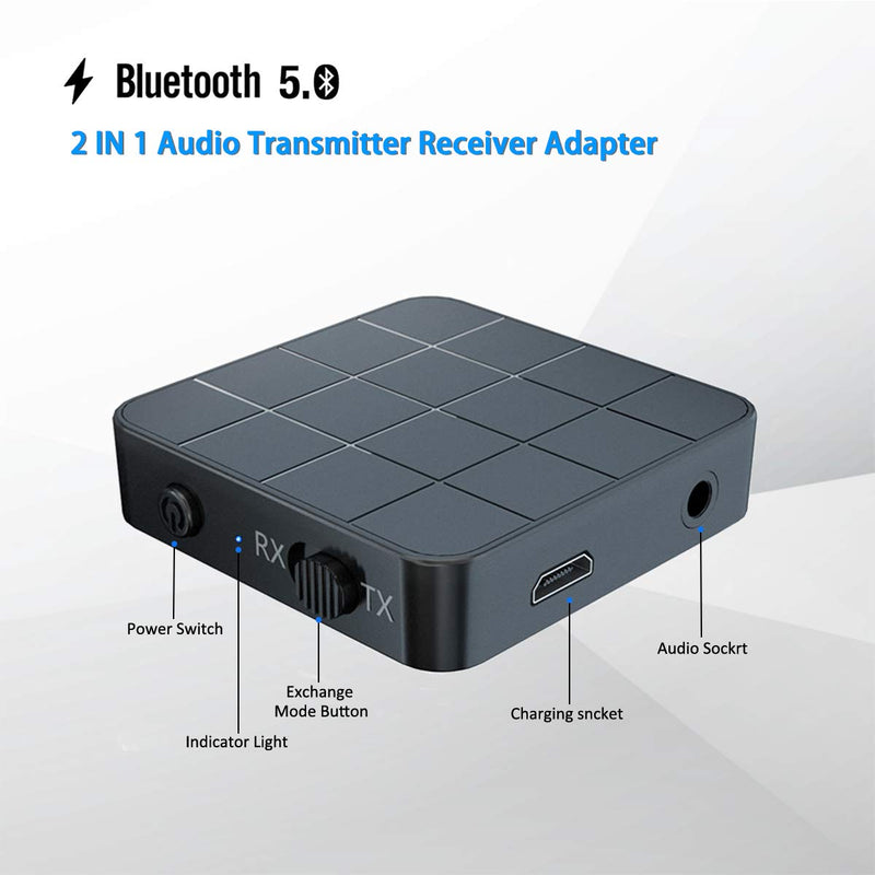 VR-robot Bluetooth 5.0 Audio Transmitter Receiver Adapter, 2-in-1 Wireless 3.5mm aptX Low Latency Stereo Audio Adapter for Home Sound System/TV/PC/Tablet/Speaker Headphone NK3