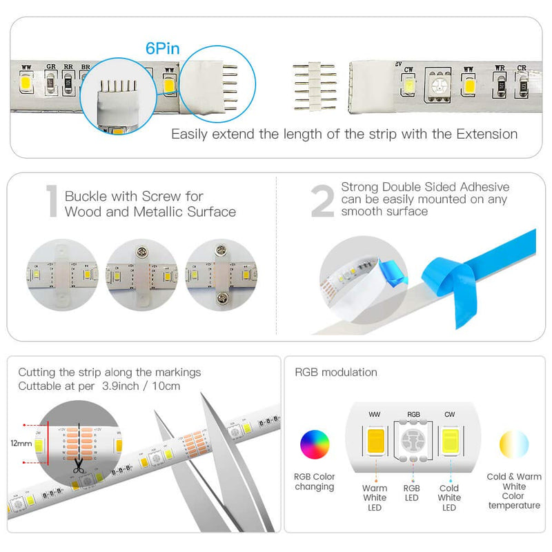 [AUSTRALIA] - GIDERWEL RGBCCT LED Light Strip Add-On Extension Accessory,(Requires ZigBee Smart RGBWW LED Strip Starter Kit)40 inch RGB and Cold White Warm White Dimmable Ambiance LightStrip Plus 40in Rgbcct Lightstrip Add-on Extension 