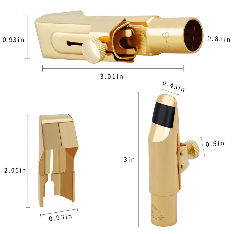 EastRock Alto Saxophone Mouthpiece Gold Plated Metal for Professional Beginner with Mouthpiece Pads #6
