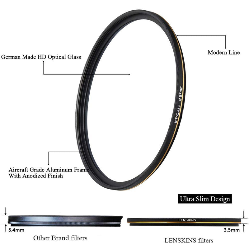 [AUSTRALIA] - LENSKINS 67mm UV Protective Filter, 16-Layer Multi-Resistant Nano Coated, Ultra Slim, German Optics, Weather-Sealed, HD Clear Glass Ultra Violet Filter, Camera Lens Protector with Lens Cloth 