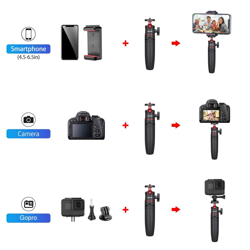 Mini Vlog Tripod Set, Extendable Small Selfie Stick Tripod+Phone Tripod Mount Cold Shoe+Remote Controller+Universal Action Cam Mount Compatiblw w iPhone Smartphone Compact Camera Hero 5 6 7 8