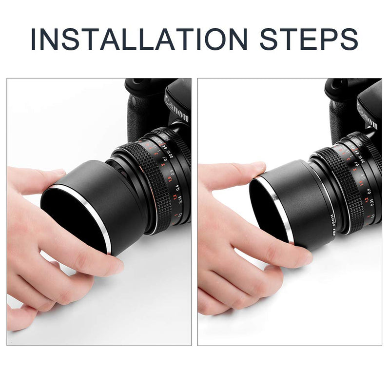 55mm Tele Metal Screw-in Lens Hood Sunshade with Centre Pinch Lens Cap for Canon Nikon Sony Pentax Olympus Fuji Sumsung Leica Standard Thread Lens +Cleaning Cloth 55mm Unique Tele Lens Hood