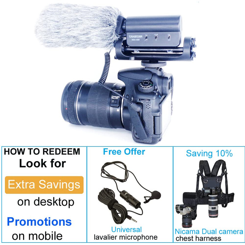 SGC-598 Interview Shotgun Microphone with Deadcat Windscreen, Cardioid Directional Condenser Video Mic for DSLR Camera Canon DV Camcorder, Compatible with Sony Mirrorless Cameras