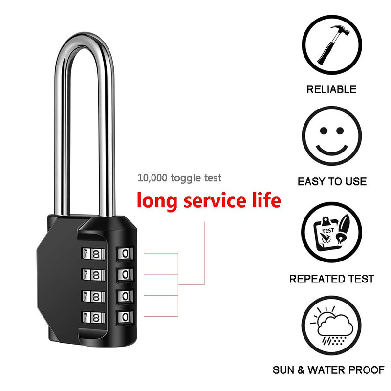Disecu 2.5 Inch Long Shackle Combination Lock 4 Digit Outdoor Waterproof Padlock for School Locker, Gym Locker, Hasp Cabinet, Gate, Fence, Toolbox (Black, 2 Pack) Black
