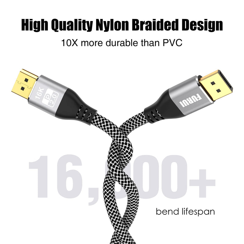 VESA Certified DisplayPort 2.0 Cable 6ft, FURUI Nylon Braided 16K DP 2.0 Cable, Supports 80Gbps, 16K@60Hz, 10K@60Hz, 8K@120Hz / 60Hz for Laptop, TV Gaming Monitor Pro-6Feet