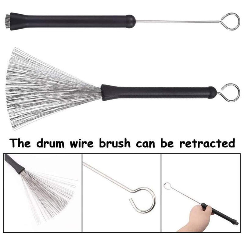 NCTP Drum Brushes Retractable Drum Wire Sticks Brushes with Comfortable Rubber Handle Gift for Rock Band, Country music, Folk,Drummers (2 Pieces)