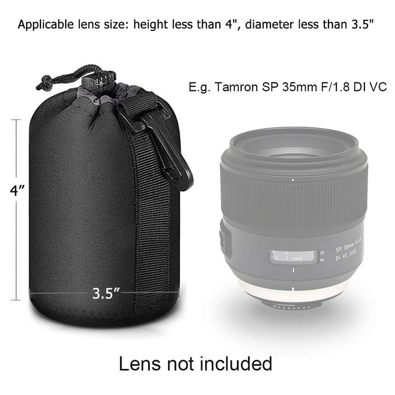 Selens Protective Drawstring Neoprene DSLR Camera Lens Pouch Bag Compatible with Sony Olympus Panasonic, Medium Size Camera Lens Case Camera Lens Protector Bag (Black)