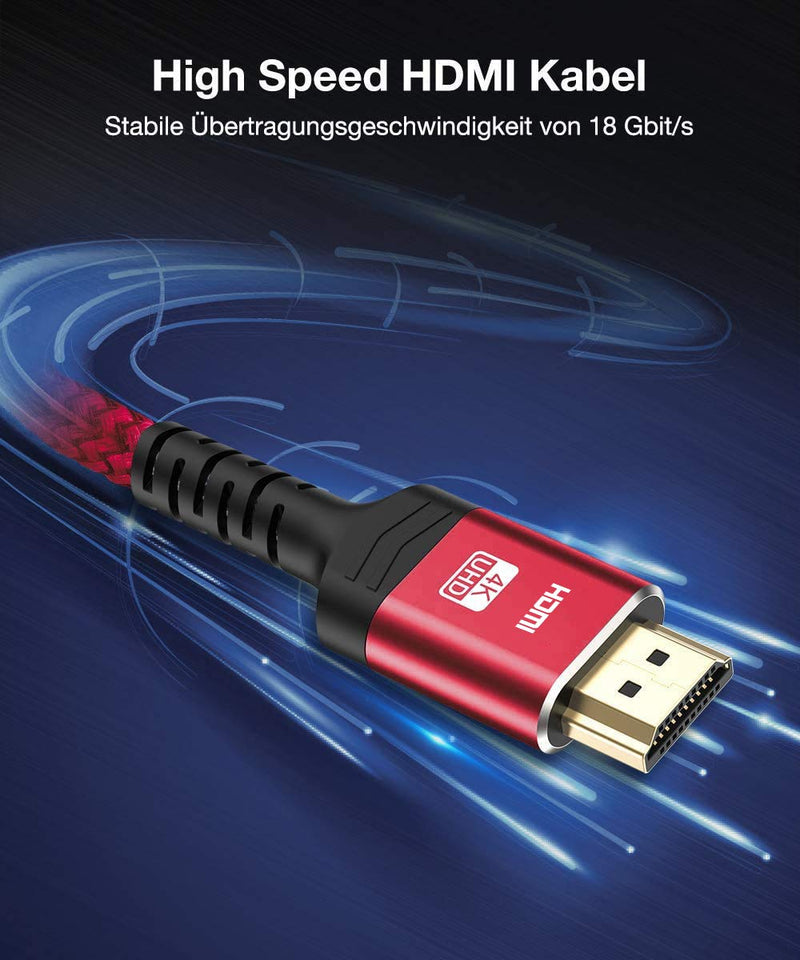 4K HDMI Cable,Highwings 10ft High Speed 18Gbps HDMI 2.0 Braided Cord-Supports (4K 60Hz HDR,Video 4K 2160p 1080p 3D HDCP ARC-Compatible with Ethernet PS4/3 4K Projector Game Monitor ect-Red 10 feet