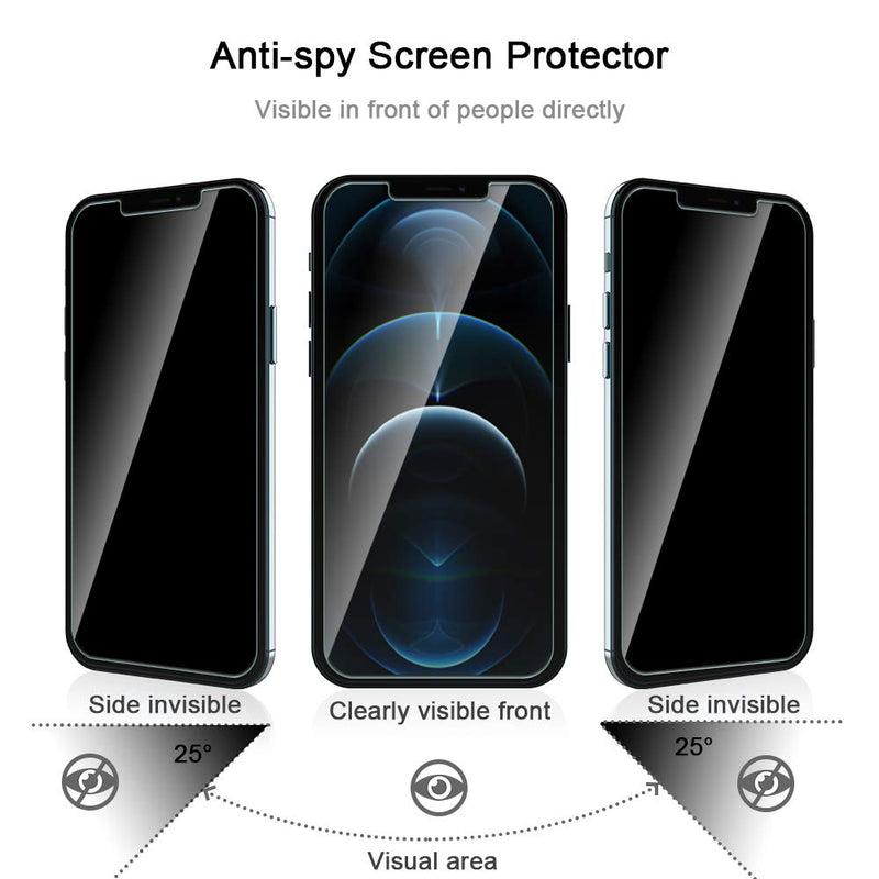 4 Pack HATOSHI 2 Pack Privacy Screen Protector + 2 Pack Camera Lens Protector Compatible with iPhone 12 Pro Max 5G 6.7 inch Tempered Glass - NOT for iPhone 12 Pro 6.1 inch, Installation Tool, Black iPhone 12 Pro Max 6.7-inch