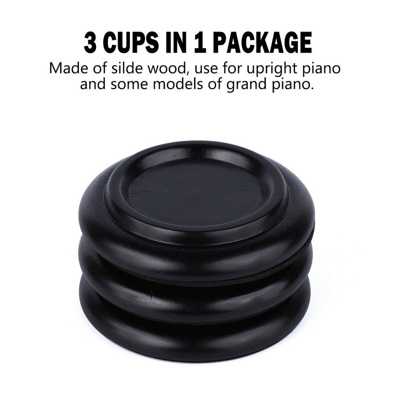 Grand Piano Caster Cups Piano Wheels Feet Floor Protectors Casters Cups Wood Sliders Set of 3, Black